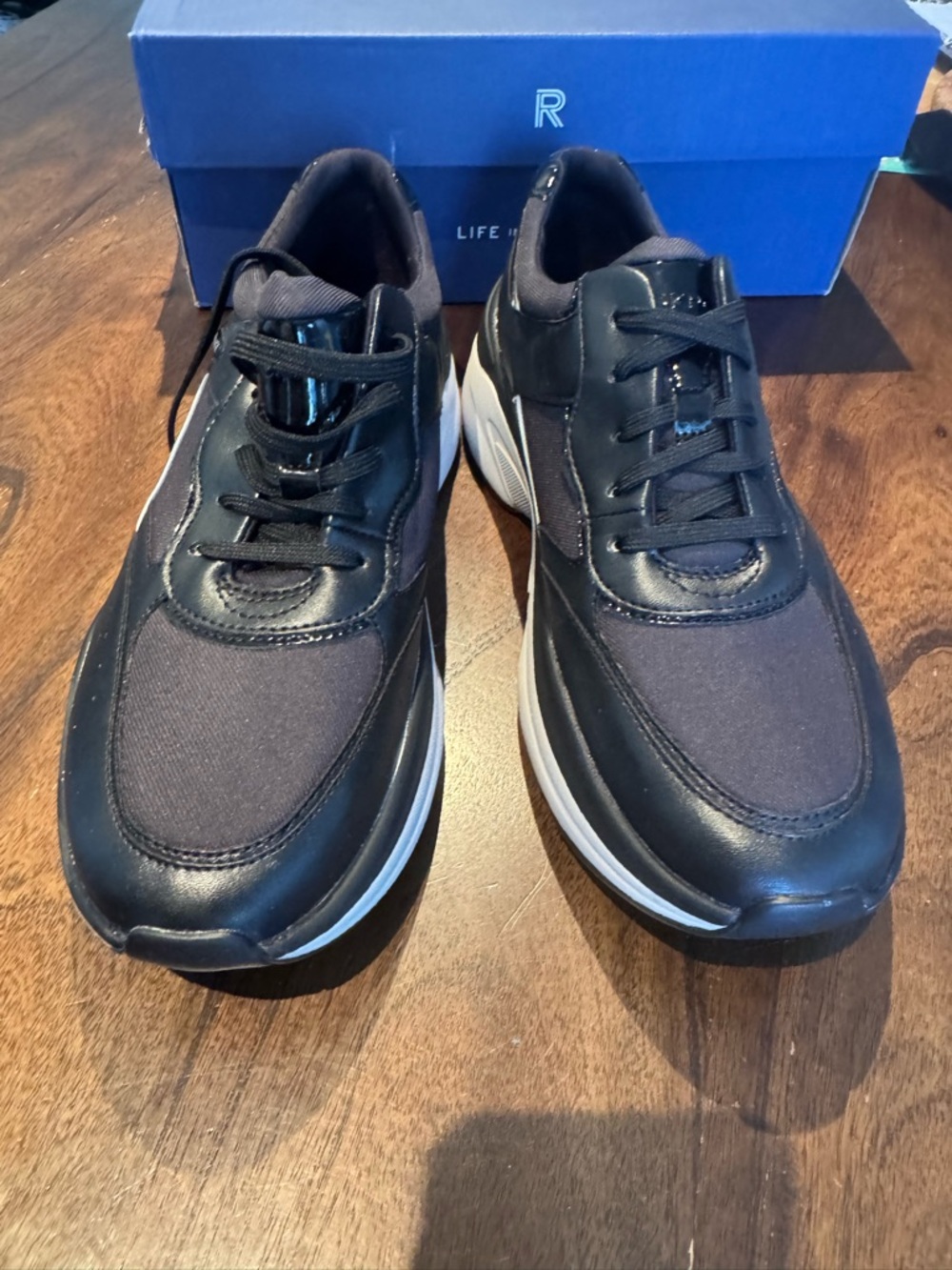 Women’s  Black Casual Leather-Panel Sneakers, new with box